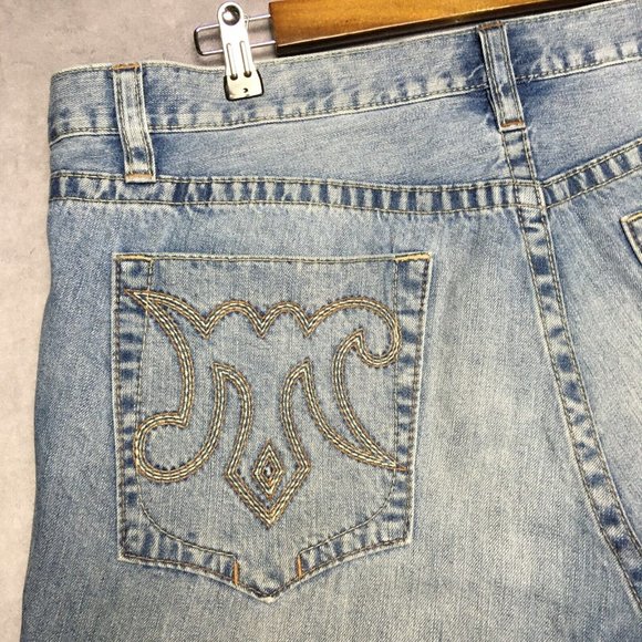 MEK Mens Chicago Boot Cut Blue Jeans size 40x34 Button Fly Cotton Denim Buckle - Picture 12 of 15